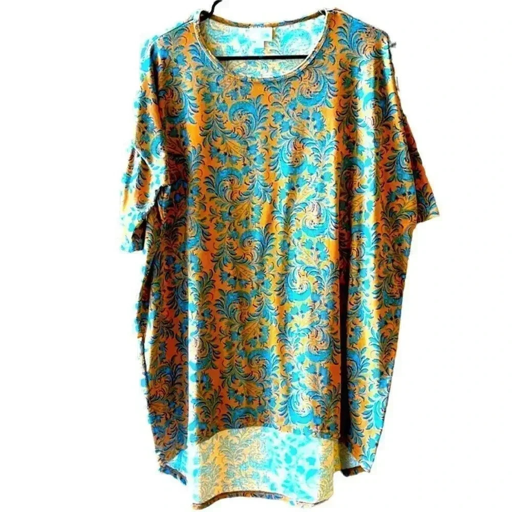 Lularoe Irma‎ Women’s Size Small Blue & Orange Tunic (Oversized)
